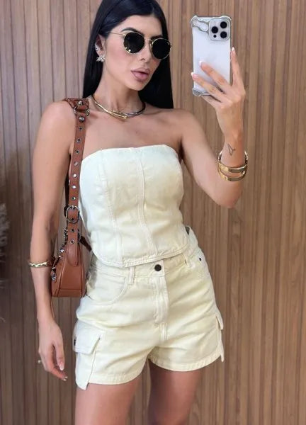 Cropped Jeans Alcance New - Amarelo