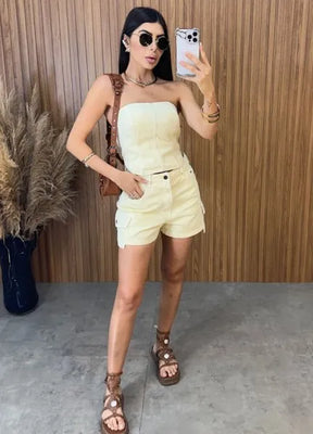 Cropped Jeans Alcance New - Amarelo