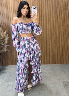 Conjunto Búzios Floral - Off/Lavanda