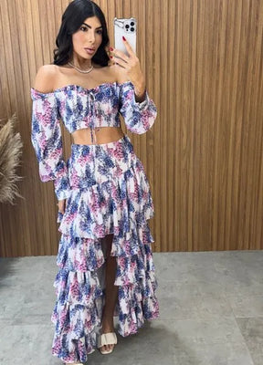 Conjunto Búzios Floral - Off/Lavanda