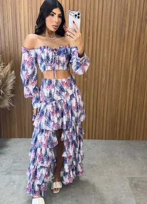 Conjunto Búzios Floral - Off/Lavanda