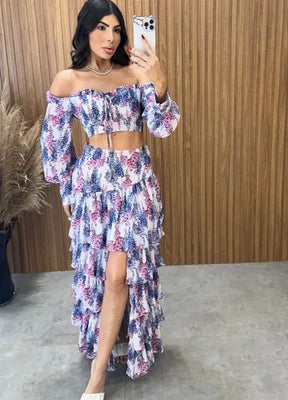 Conjunto Búzios Floral - Off/Lavanda