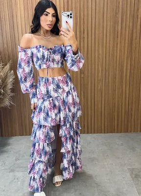 Conjunto Búzios Floral - Off/Lavanda