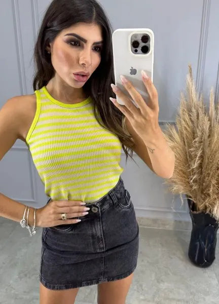 Cropped Tricot Modal Listrado - Lima